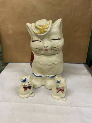 Vintage 3 Pc Set Shawnee Puss N Boots Cookie Jar & Shakers Cats Usa