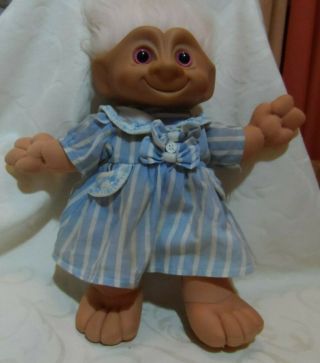 Vintage Large Treasure Troll Soft Body Doll 1991 Pink/white Hair Pink Eyes 12 "