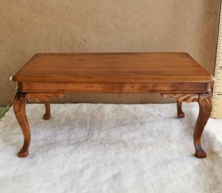 Dollhouse mini Dining Table,  Queen Anne detail.  Walnut or maple color wood 1:12 2