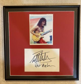 Eddie Van Halen Signed Index Card,  Framed With Photo.  Perfect Large Signature