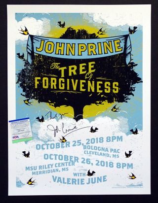 John Prine Autograph Signed Concert Art Poster Mississippi Tour With Psa/dna