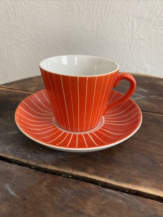 Vintage Gefle Upsala Ekeby Zenit Red Orange Cup & Saucer