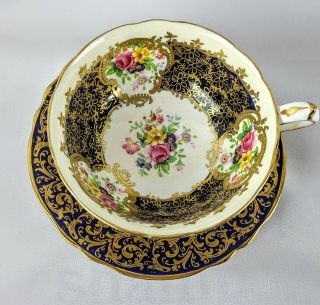 Antique Paragon Cobalt Blue Gold Floral Tea Cup And Saucer England China