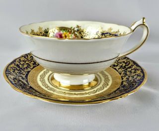 Antique Paragon Cobalt blue Gold Floral Tea cup and Saucer England China 3