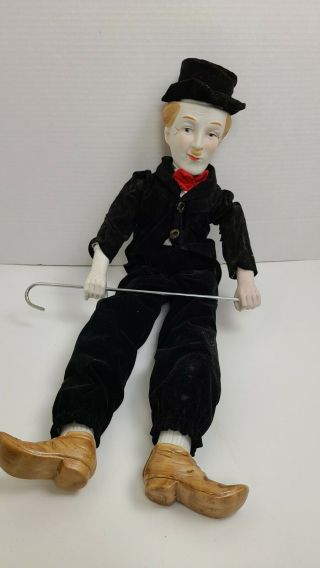 Vintage Charlie Chaplin Porcelain 21 " Doll Unbranded Little Tramp Rag Doll