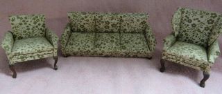 Sonia Messer Doll House Vintage Couch And 2 Chairs Walnut 3 Pc Set.  With Label