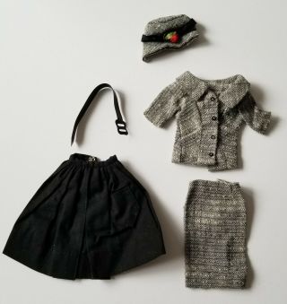Vintage Barbie Doll Career Girl Tweed Skirt Jacket & Hat,  Black Gathered Skirt