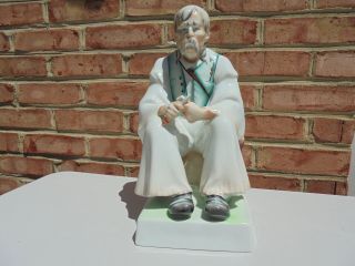 Zsolnay Hungary Porcelain Large Male Wood Carver Or Whittler Figure 12 7/8 "