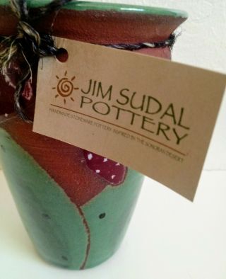 Jim Sudal Studio Pottery Jam Jar Vase - Desert Prickly Pear Cactus 6.  5 