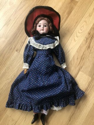 Antique 24” 6 Dep German Doll W/bisque Head Leather Hands Feet With Teeth
