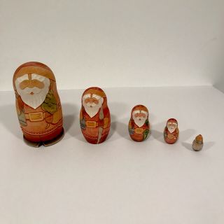 5 - Pc Authentic Russian Nesting Dolls Matryoshka Santa Claus Hand Painted/carved