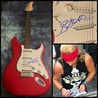 Gfa Poison Band Rock Star Bret Michaels Signed Red Electric Guitar Proof