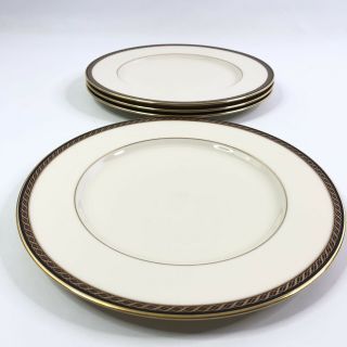 Set Of 4 Lenox Monroe Presidential Dinner Plates Maroon Red Band Gold Spiral