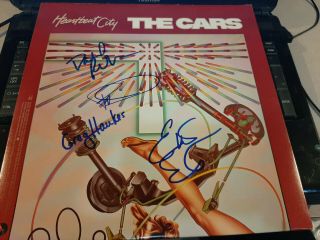 The Cars Signed " Heartbeat City " Album Cover - Ocasek,  Hawkes,  Robinson,  Easton