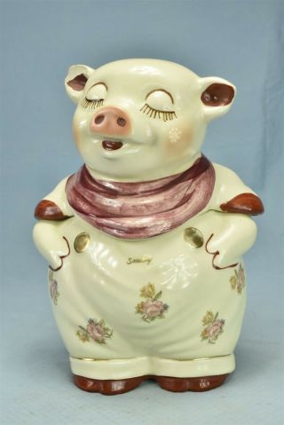Vintage Shawnee Pottery Smiley Pig Cookie Jar Rare Flower Style 00390