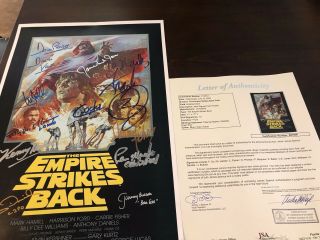 Empire Strikes Back 11x17 Signed X10 Signers Fisher Hamill Oz Star Wars Jsa Loa