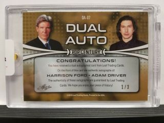 Harrison Ford,  Adam Driver - Leaf Metal Pop Century SSP Dual Auto (1/3) 2