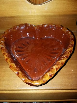 Ned Foltz Redware Heart Shaped Dish,  Made In Reinholds Pa 1989
