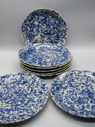 Set Of 8 Bennington Potters Blue Agate 9 1/2 " Dinner Plates 1629