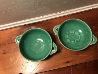 Vintage Fiesta Cream Soup Bowls - Light Green Fiestaware Handled Bowls Set Of 2