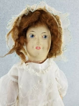 30 " Vintage Antique Cloth Boudoir Bed Doll With Mohair Wig For Tlc