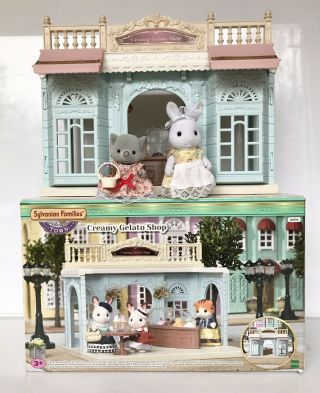 Sylvanian Families Creamy Gelato Shop With Dressed Figures And Accessories Boxed