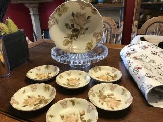 Ohme Old Ivory Silesia 82 Porcelain - Large Bowl,  6 Matched Berry Bowls Set