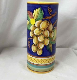 Handmade Vase Cobalt Grapes By Gialletti Pimpinelli Deruta Majolica Italy