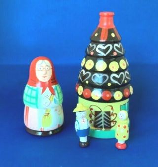 Vintage Wooden Hansel And Gretel Set Of Nesting Dolls Made In Poland