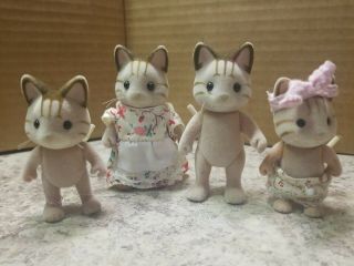 Vintage 1985 Epoch Sylvanian Families Calico Critters Sandy Cat Family Set
