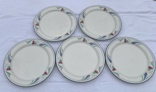 Set Of 5 - Lenox Chinastone Poppies On Blue Dinner Plates 10 5/8”