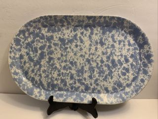 Vtg Bennington Potters Vermont Morning Glory Blue Sideboard Platter,  Tray 17.  5”