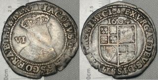 England James I 1604 Sixpence Hammered Silver Medieval Coin Km 25