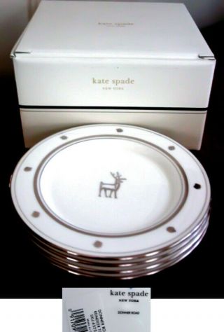 Kate Spade Lenox Donner Road Reindeer Tidbit Plates Set / 4 Usa -