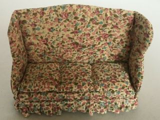 Dollhouse Furniture Set Sofa Wing - Back Chair Living Room Upholstered Floral Home 3