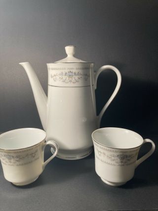 Wade Fine Porcelain China Of Japan Coffee/Tea Pot Diane Pattern Footed Cups Vtg 2