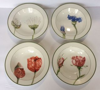 Set Of 4 Villeroy & Boch Flora 7 3/4” Soup Bowls Poppy Daisy Cornflower Rose