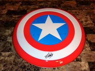 Stan Lee Signed Deluxe Marvel Full Size Prop Metal Shield Captain America,