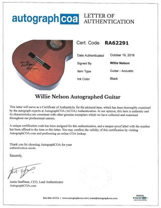 Willie Nelson Autographed Signed Classical Guitar w/ Lyrics 