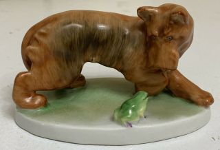 Rare Herend Hungary Hand Painted Terrier Dog And Frog Figurine