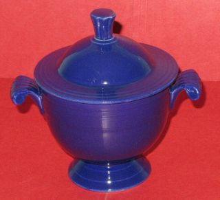 Vintage 1936 Cobalt Blue Fiesta Sugar Bowl With Lid - Near Great Color