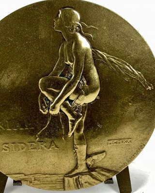 Antique 1920 Feriam Sidera Bronze Art Deco Aviation Medal by P.  M.  Dammann France 2