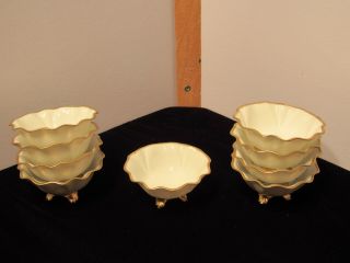 Vintage R.  S.  Germany Footed Salt Dishes White With Metallic Gold Trim