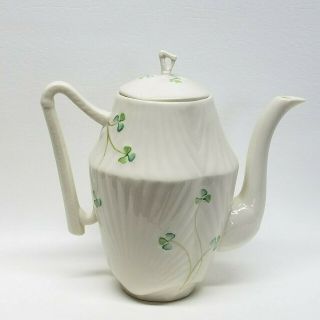 Belleek Of Ireland Porcelain Shamrock Coffee Pot,  Green Mark,  8 " Height
