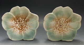 Pair Vintage Mccoy Rustic Magnolia Flower Blossom Wall Pocket Vase Or Planter