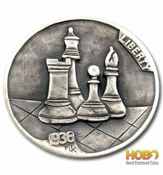 Hobo Nickel Coin 1936 Buffalo " Chess " Hand Engraved By Irmantas Kucinskas