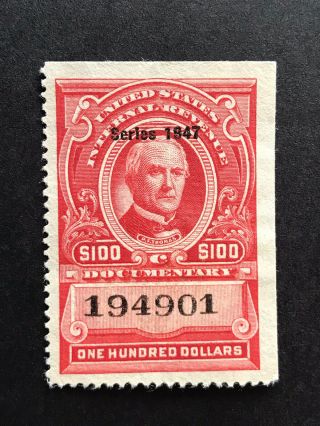 Gandg Us Stamps Bob Revenue R483 Documentary $100 1947 Mng