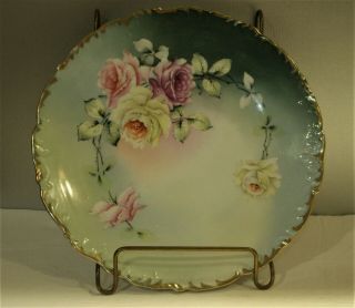 Antique German/french Limoge Hand Painted Plate Bridal Rose Scalloped Gold Edge