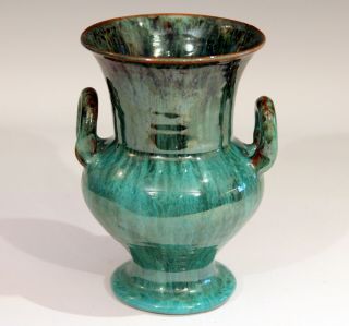 North Carolina Jb Cole Malachite Pottery Vase Vintage Arts & Crafts Loop Handles