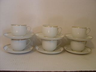 Set Of Six B & G Bing & Grondahl White And Gold Porcelain Cups And Saucers